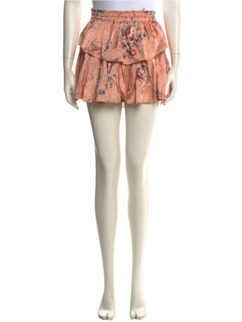 LoveShackFancy Peach Floral Ruffle Mini Skirt
